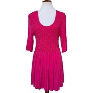 Soft Surroundings Corbielle Tunic Top Hot Pink Stretch 3/4 Sleeve Scoop Neck L
